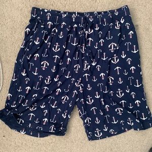 Navy blue PJ shorts with anchors on them